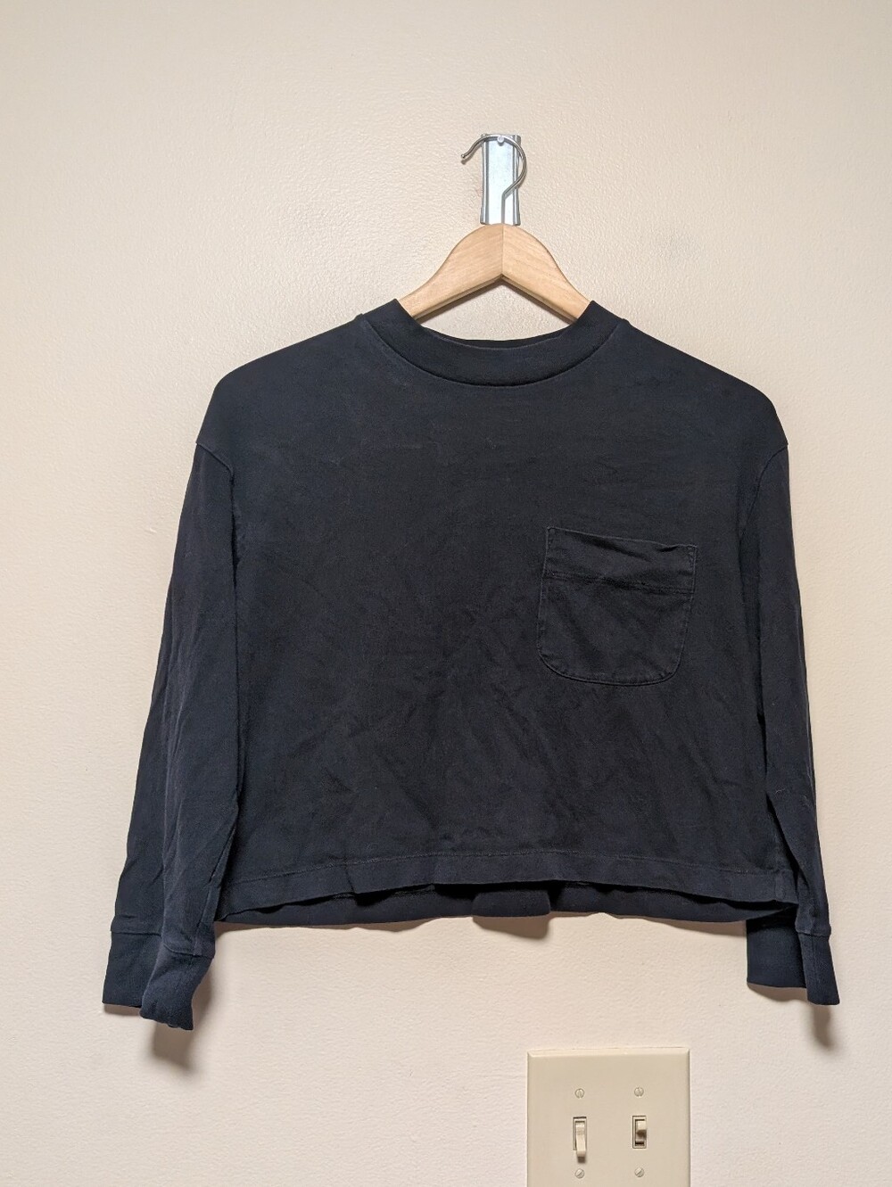 For Days Organic Cotton Cropped Long Sleeve Pocket Top Black L